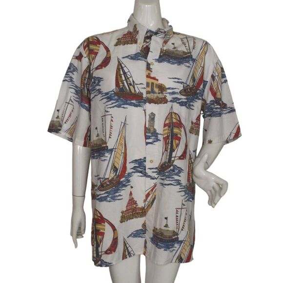 reyn spooner Other - REYN SPOONER Hawaiian Shirt, XXL, White/Multicolor Sailboats, Cotton, Short slv